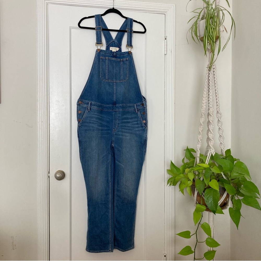 Hatch brand denim maternity overalls, size XL.